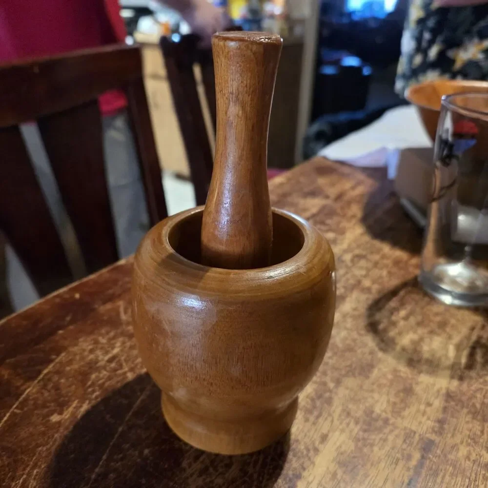 Vintage Wood Mortar and Pestle Wooden Kitchen Apothecary Spice Grinder